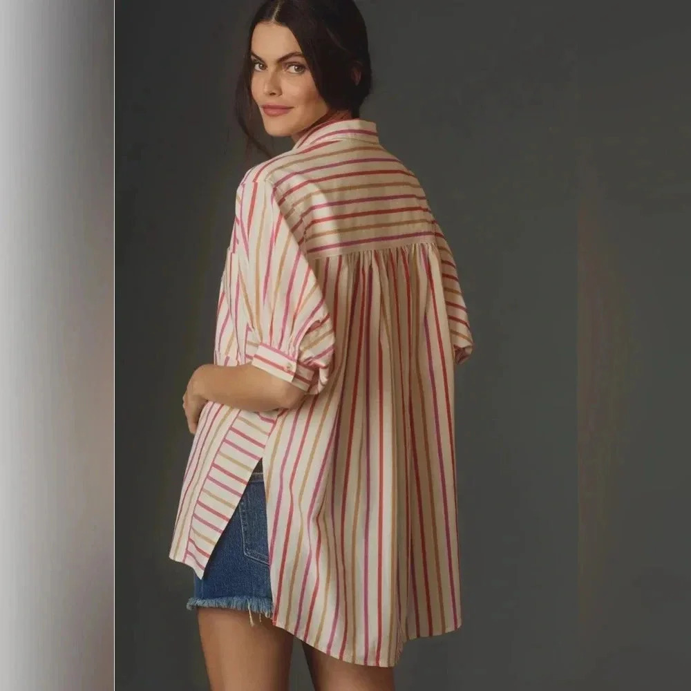 Pilcro Painter Button down shirt top striped oversized anthropologie tunic
